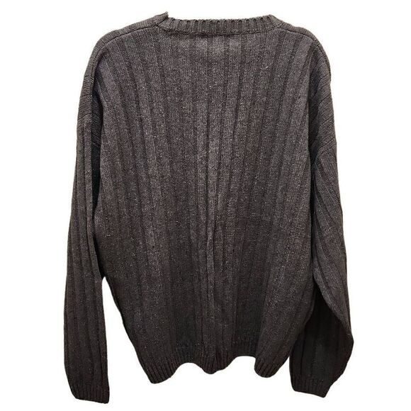 Savile Row Men's Gray Striped Ramie Ribbed Crew Neck Pullover Sweater Large - Picture 2 of 8